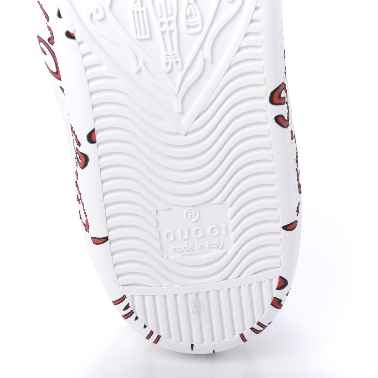 Gucci Calfskin GucciGhost Print Womens Ace Sneakers 38 White Hibiscus Red 6 of 11