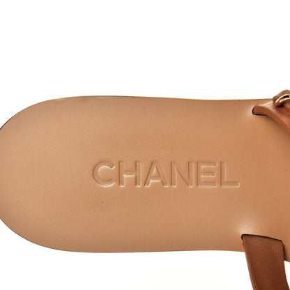 Chanel Calfskin Chain Thong Flat Sandals 38 Beige 6 of 7