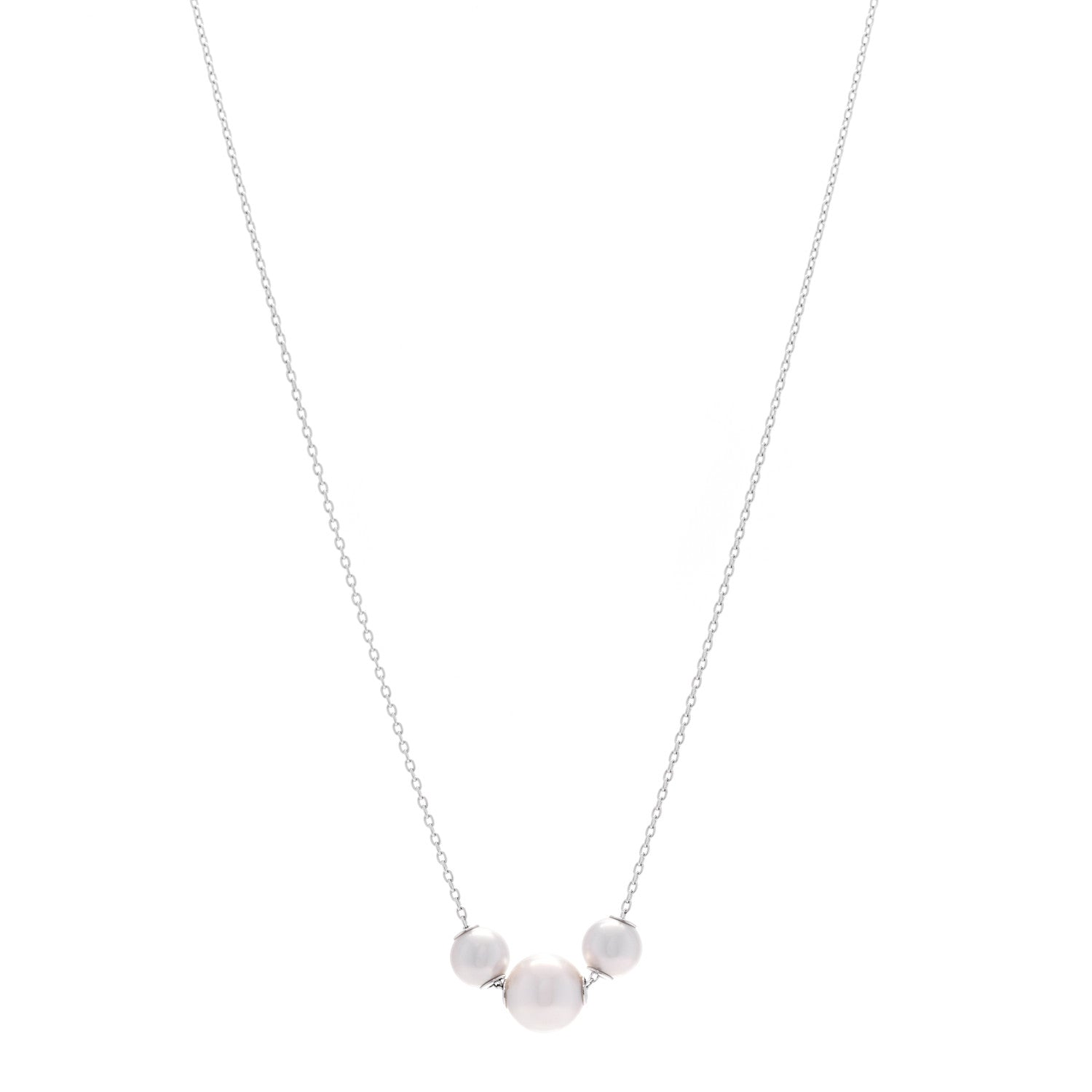 Mikimoto 18K White Gold Diamond Akoya Cultured Pearl 5.5-8mm Pearls in Motion Necklace 1 of 5