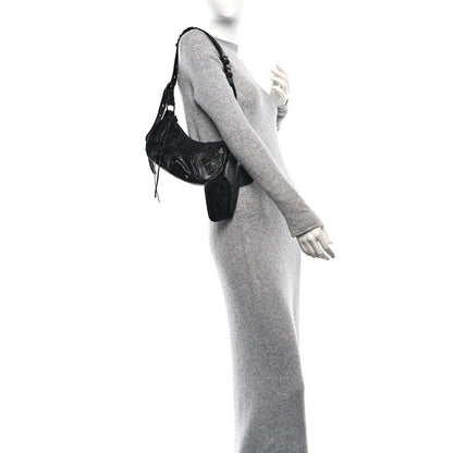 Balenciaga Extra Supple Calfskin Crocodile Embossed Monochrome Le Cagole Shoulder Bag XS Black 2 of 11