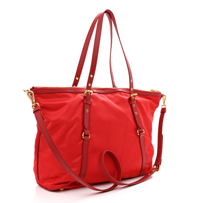Prada Tessuto Nylon Saffiano Tote Red 3 of 12
