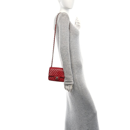 Chanel Caviar Chevron Quilted Mini Square Flap Red 2 of 11