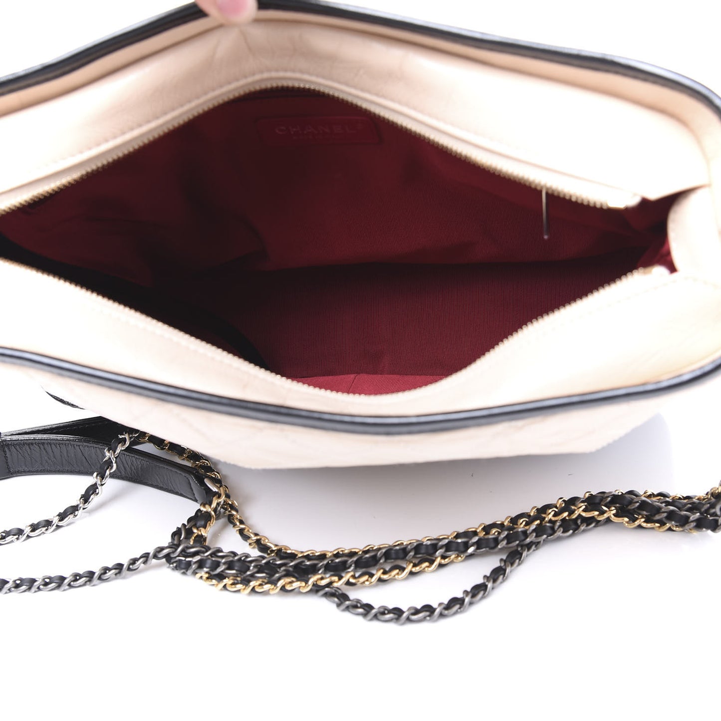 Aged Calfskin Quilted Large Gabrielle Hobo Beige Black
