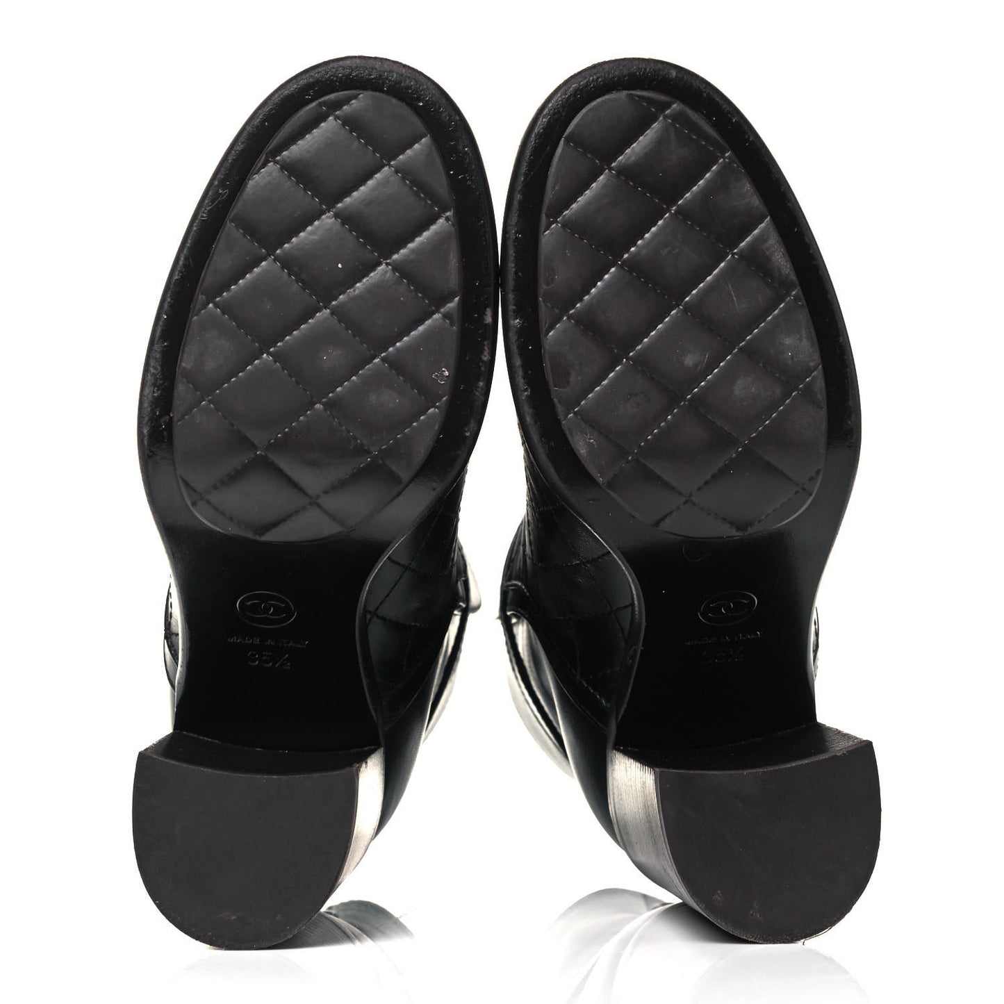 Calfskin Quilted Cap Toe Boots 35.5 Black Brown