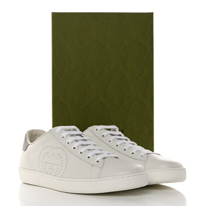 Gucci Calfskin Interlocking G Perforated Womens Ace Sneakers 40 White Grey Sky 9 of 9