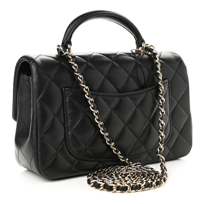 Chanel Lambskin Quilted Mini Top Handle Rectangular Flap Black 3 of 10