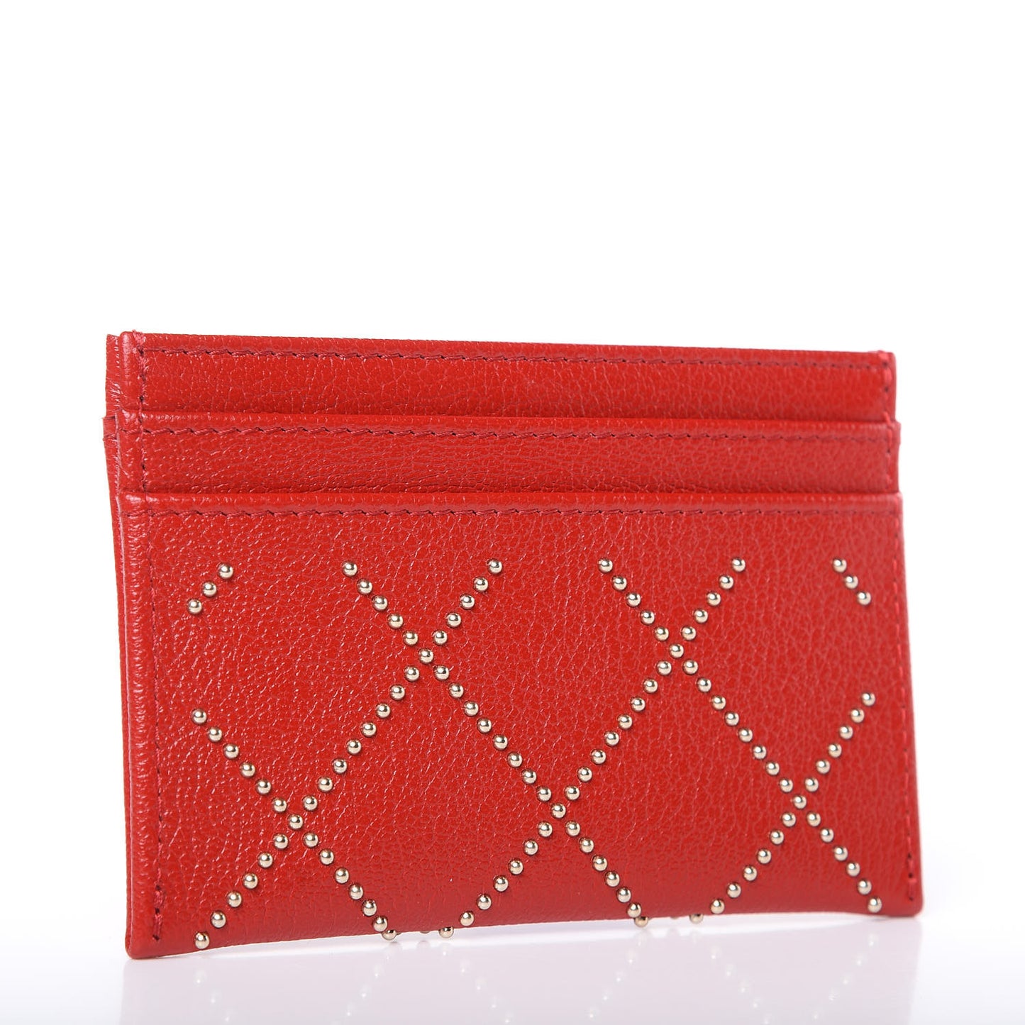 Shiny Lambskin Studded Rock The Diamond CC Card Holder Red