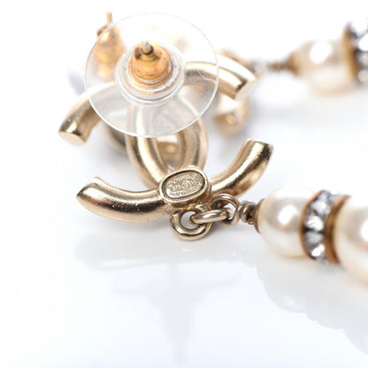 Chanel Crystal Pearl CC Drop Earrings Light Gold 4 of 5