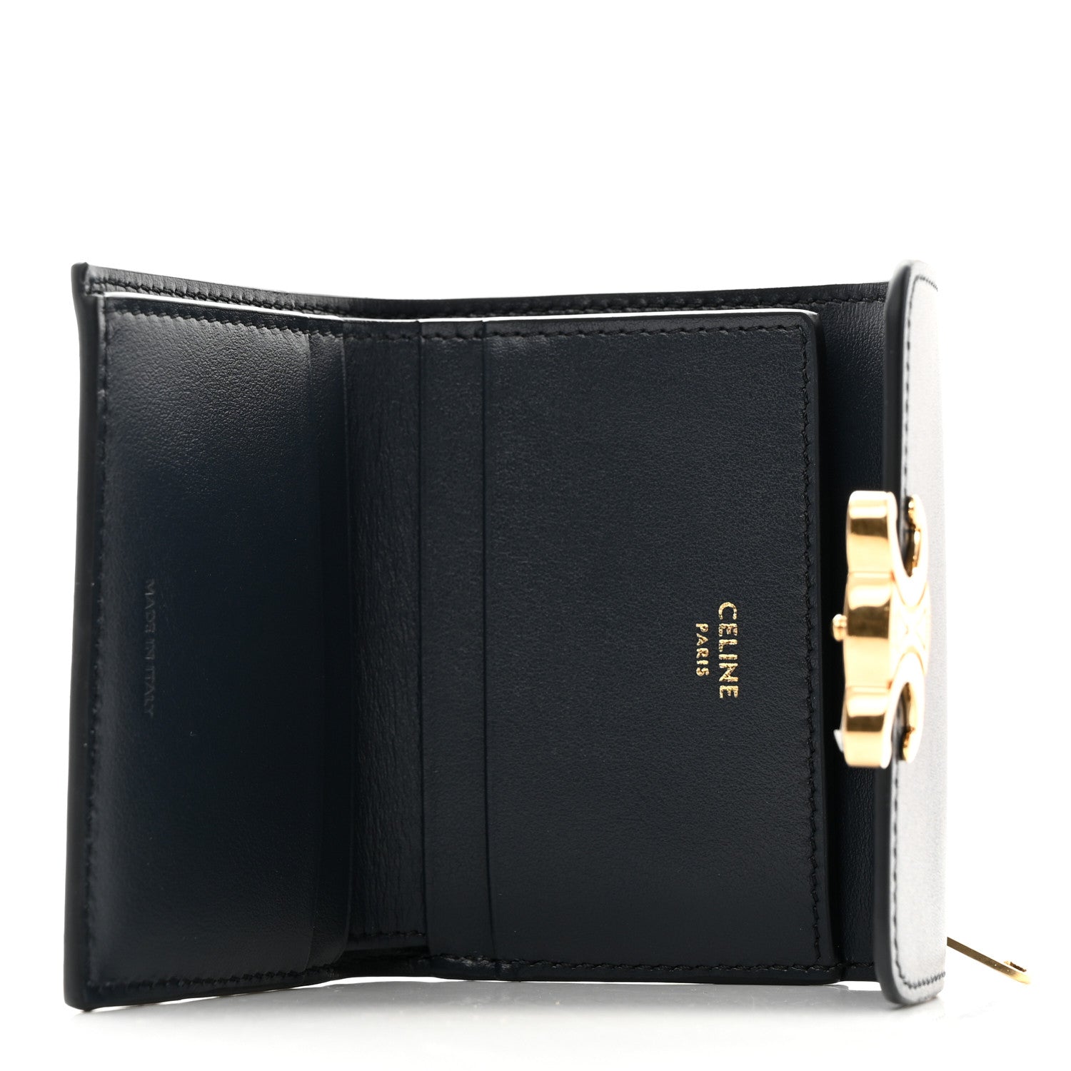 Celine Calfskin Compact Triomphe Wallet With Coin Purse Dark Blue 6 of 10