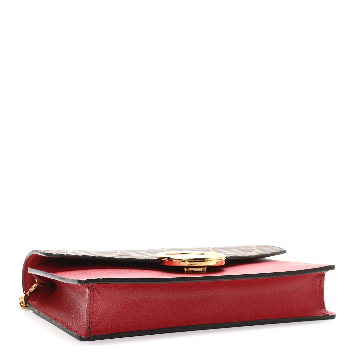 Vitello Cruise F is Fendi FF 1974 Embossed Medium Envelope Wallet On Chain Fragola Maya Black