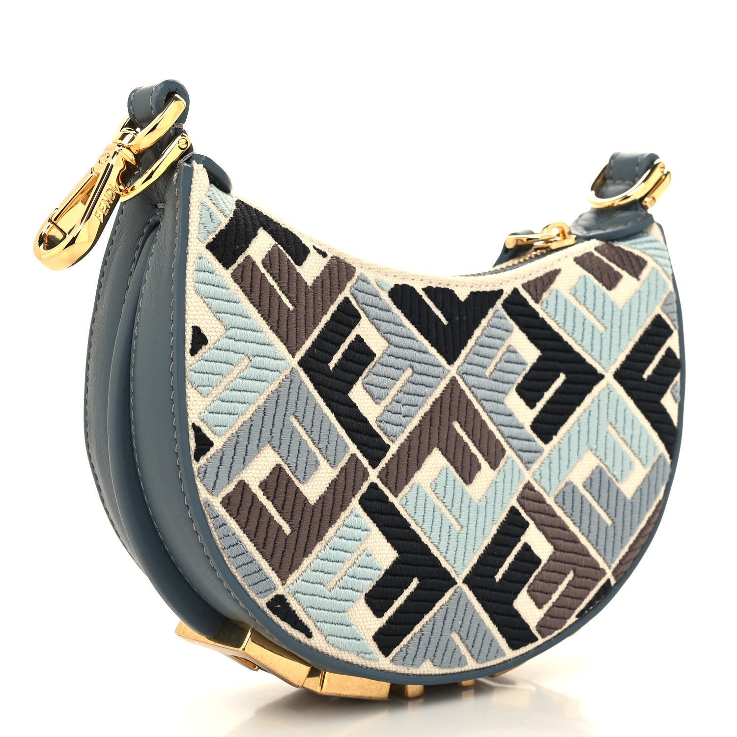 Fendi Canvas Vitello Grace FF Multicolor Embroidered Nano Fendigraphy Hobo Charm Multicolor Gianduia Anice 3 of 10