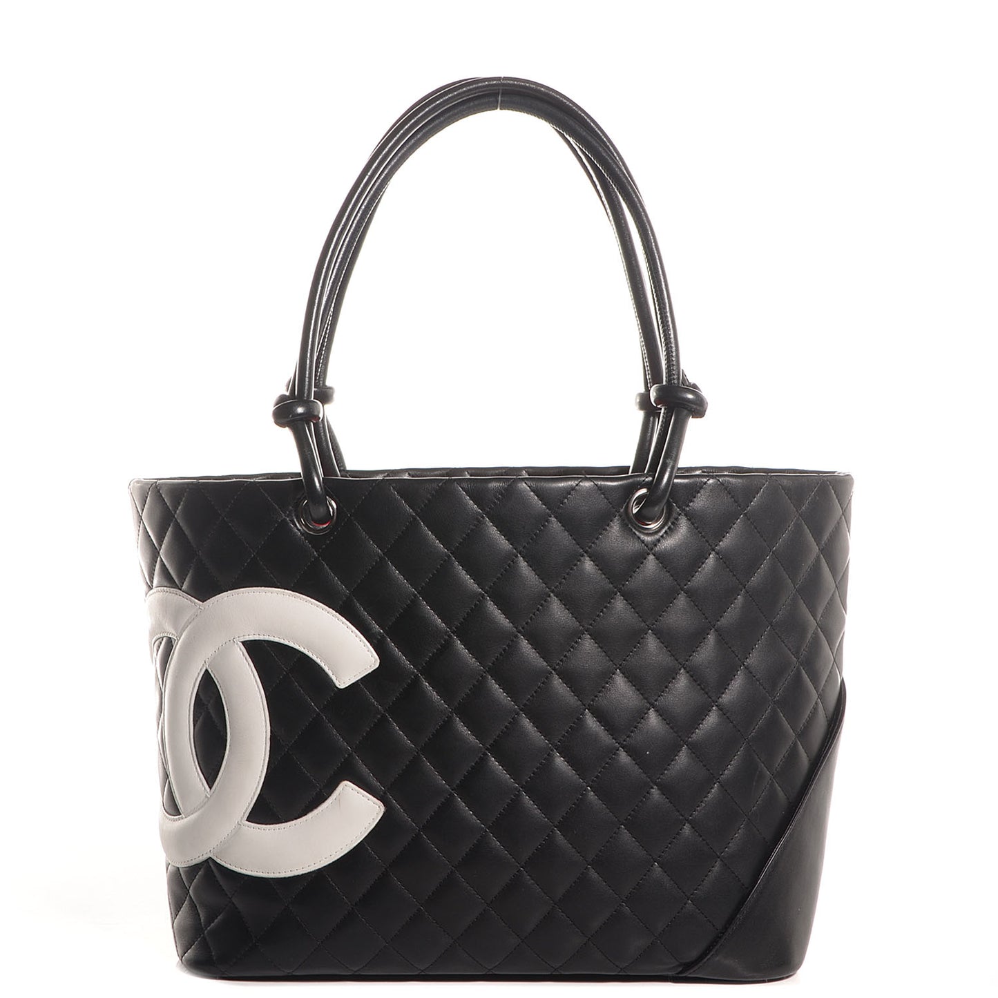 Calfskin Quilted Large Cambon Tote Black White