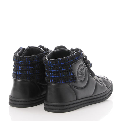 Chanel Lambskin Tweed Zipped Sneakers 38.5 Black Blue 4 of 9
