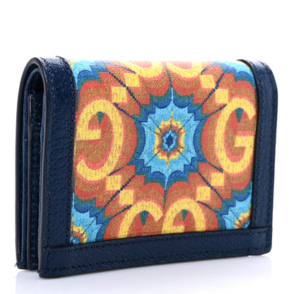 Gucci GG Supreme Kaleidoscope Calfskin Script Logo Gucci 100 Card Case Wallet Blue Orange Multicolor Blue Agata 3 of 9