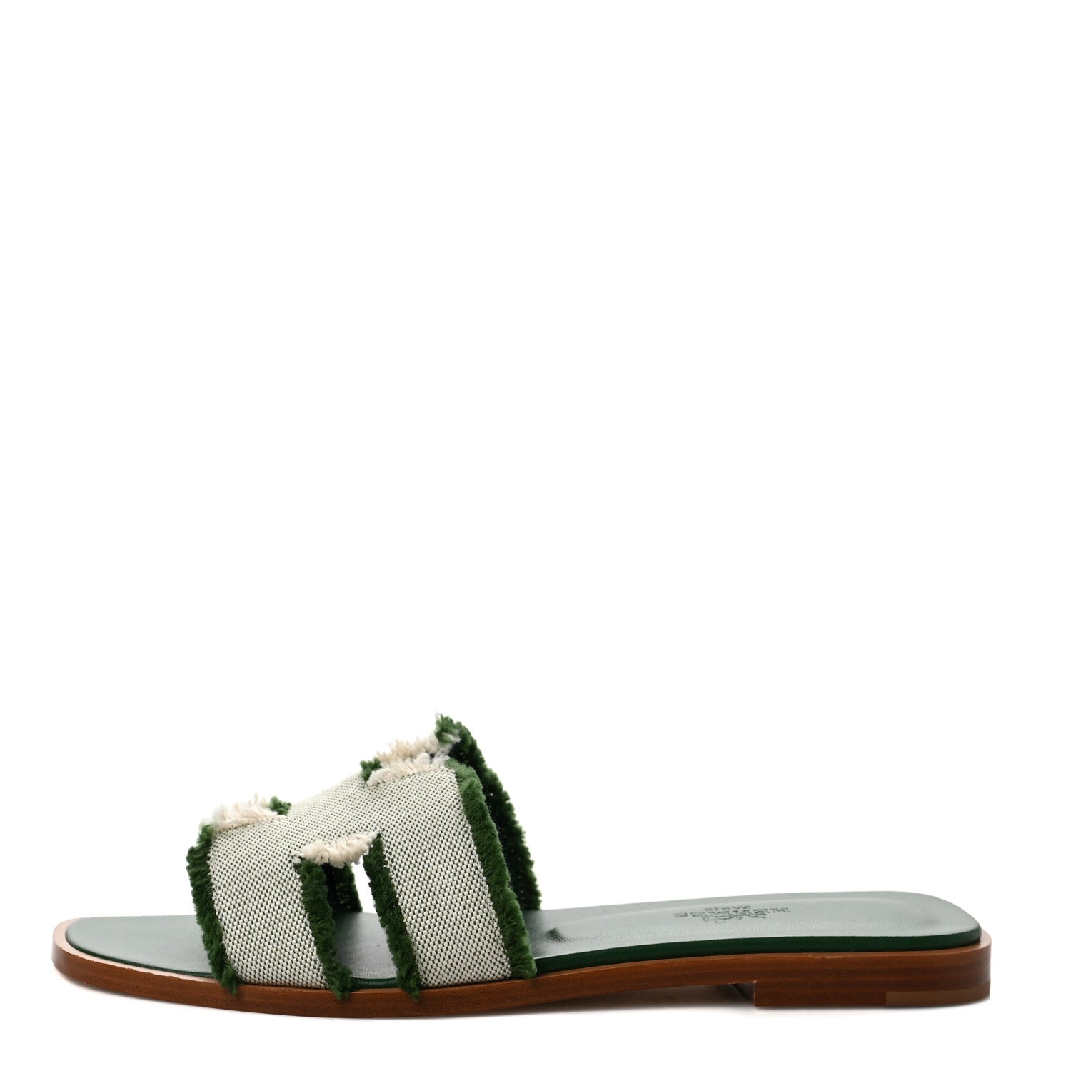 Hermes Toile H Oran Fringe Sandals 36 Vert 1 of 9