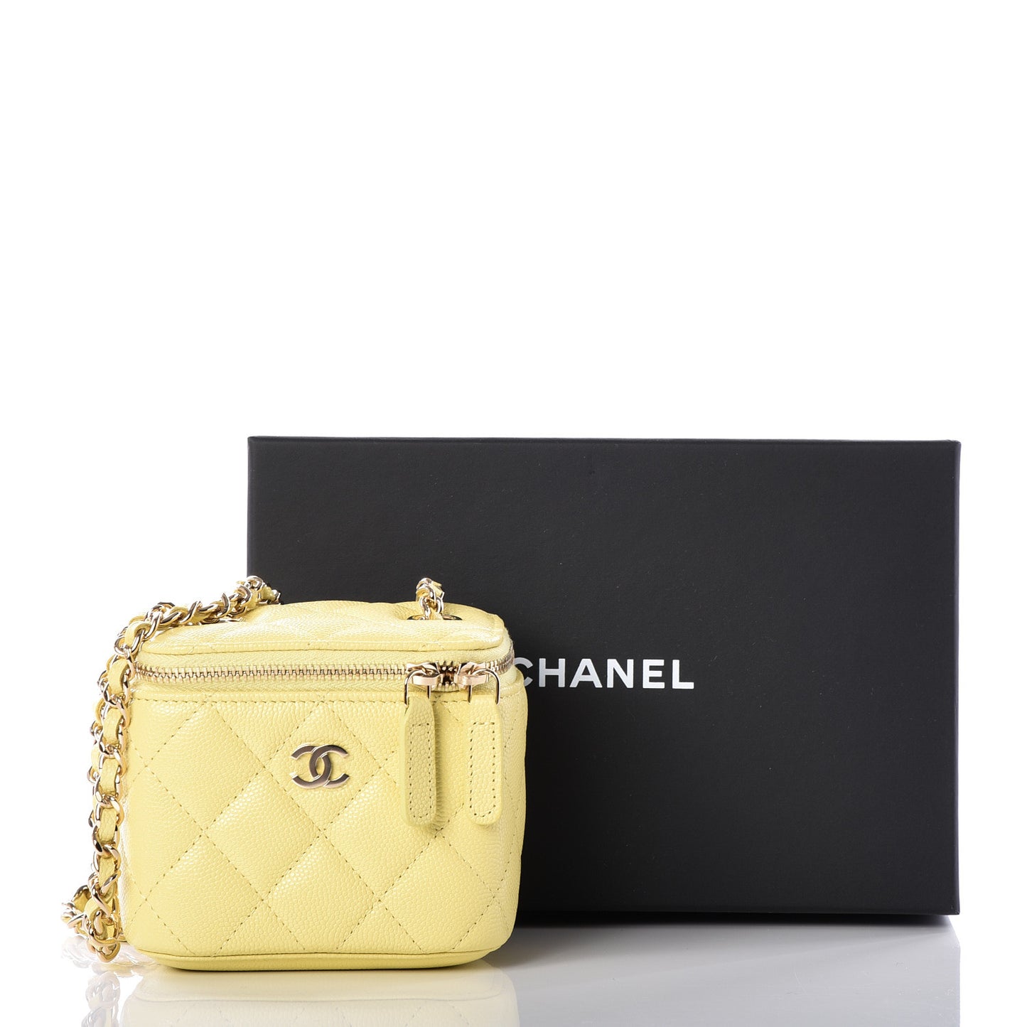Caviar Quilted Mini Vanity Case With Chain Yellow
