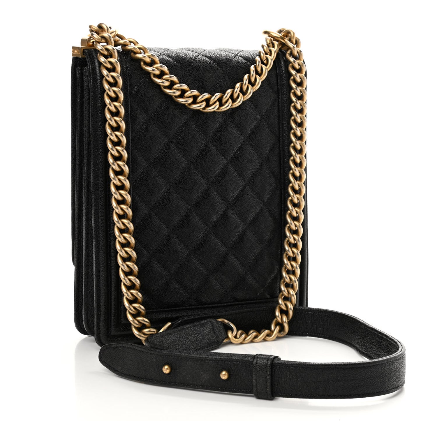 Caviar Quilted North South Boy Flap Black