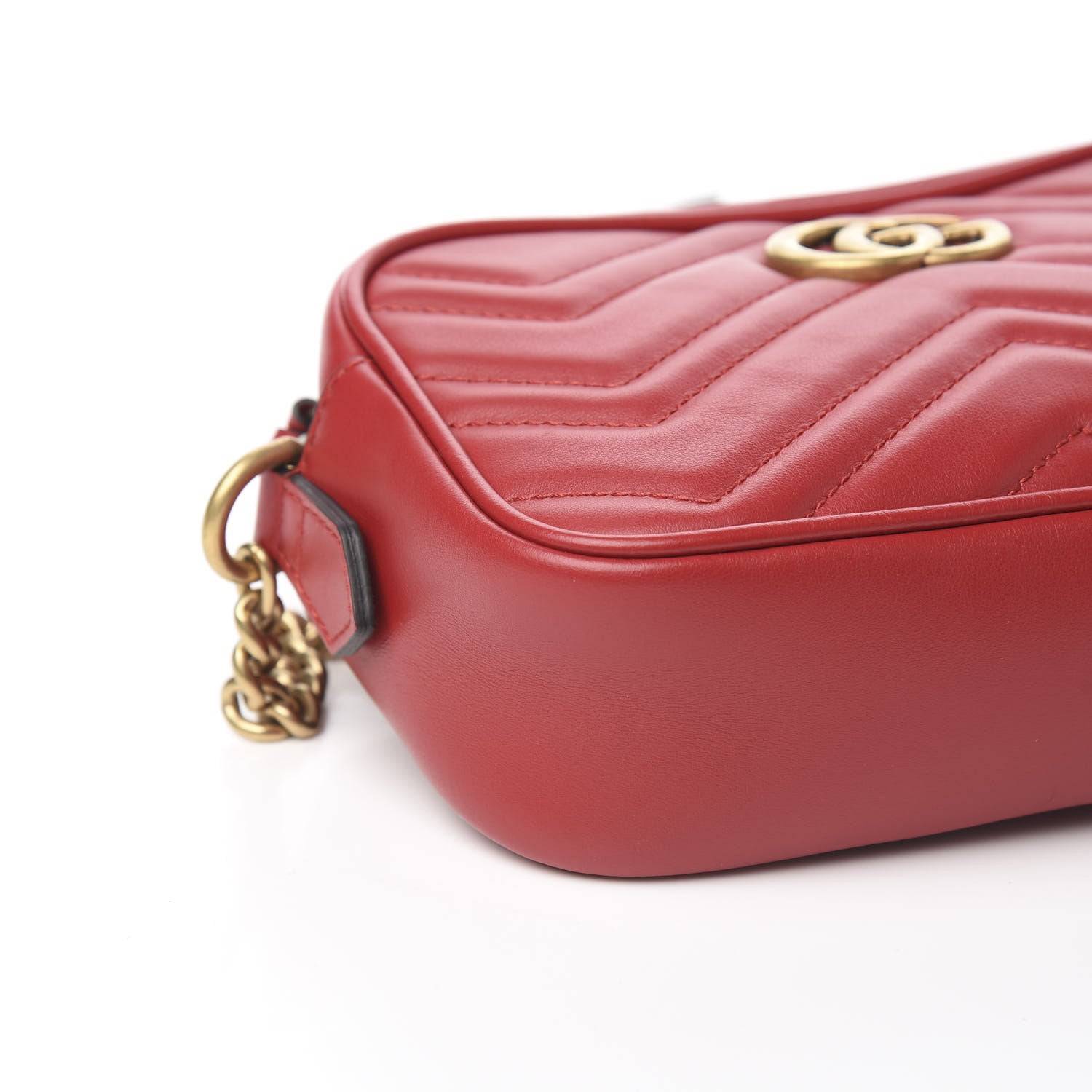 Gucci Calfskin Matelasse Mini GG Marmont Chain Shoulder Bag Hibiscus Red 7 of 9