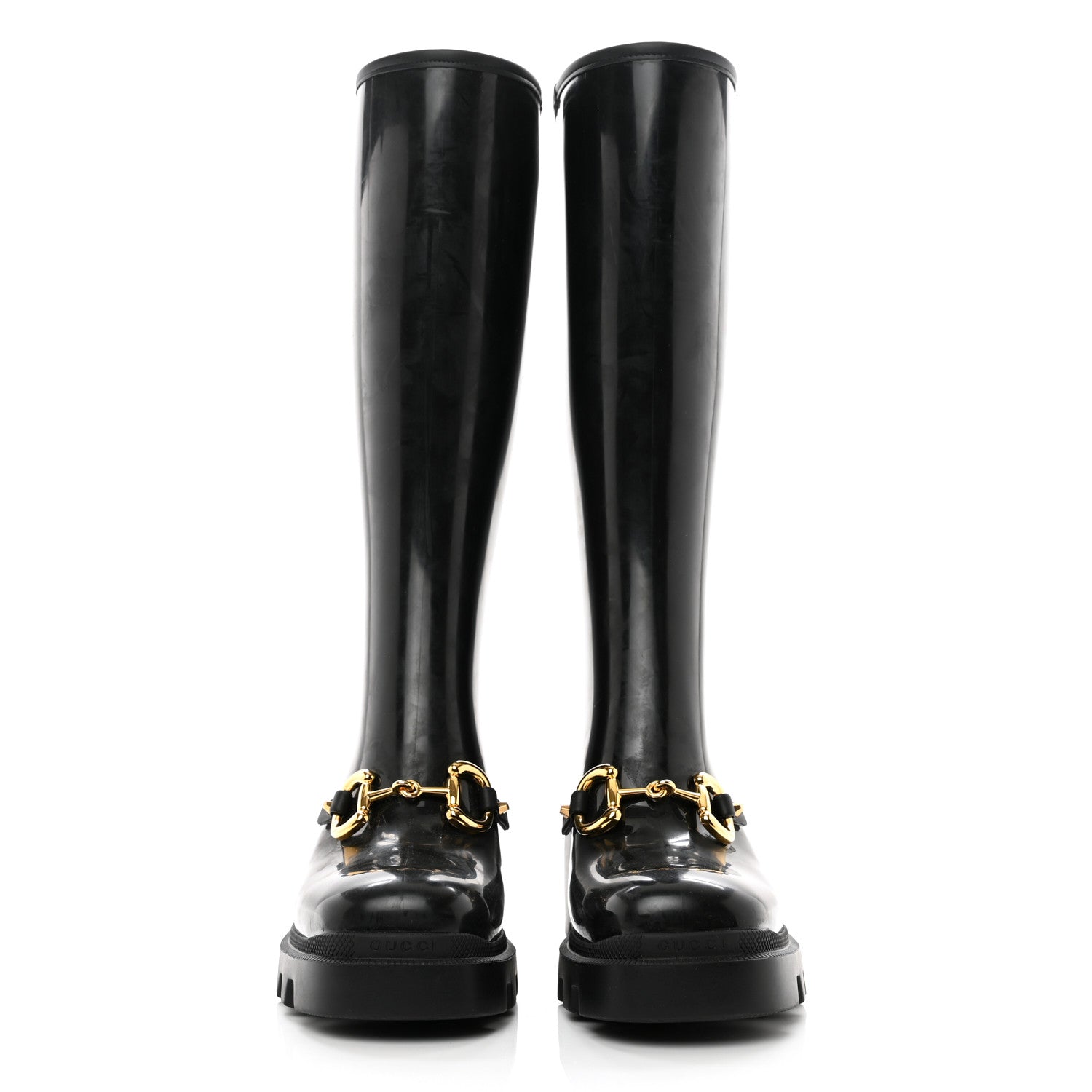 Gucci Rubber Horsebit Knee High Boots 38 Black 2 of 7