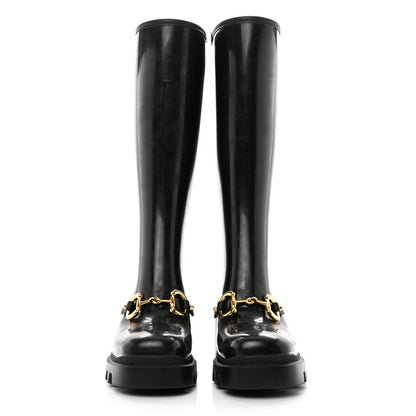 Gucci Rubber Horsebit Knee High Boots 38 Black 2 of 7
