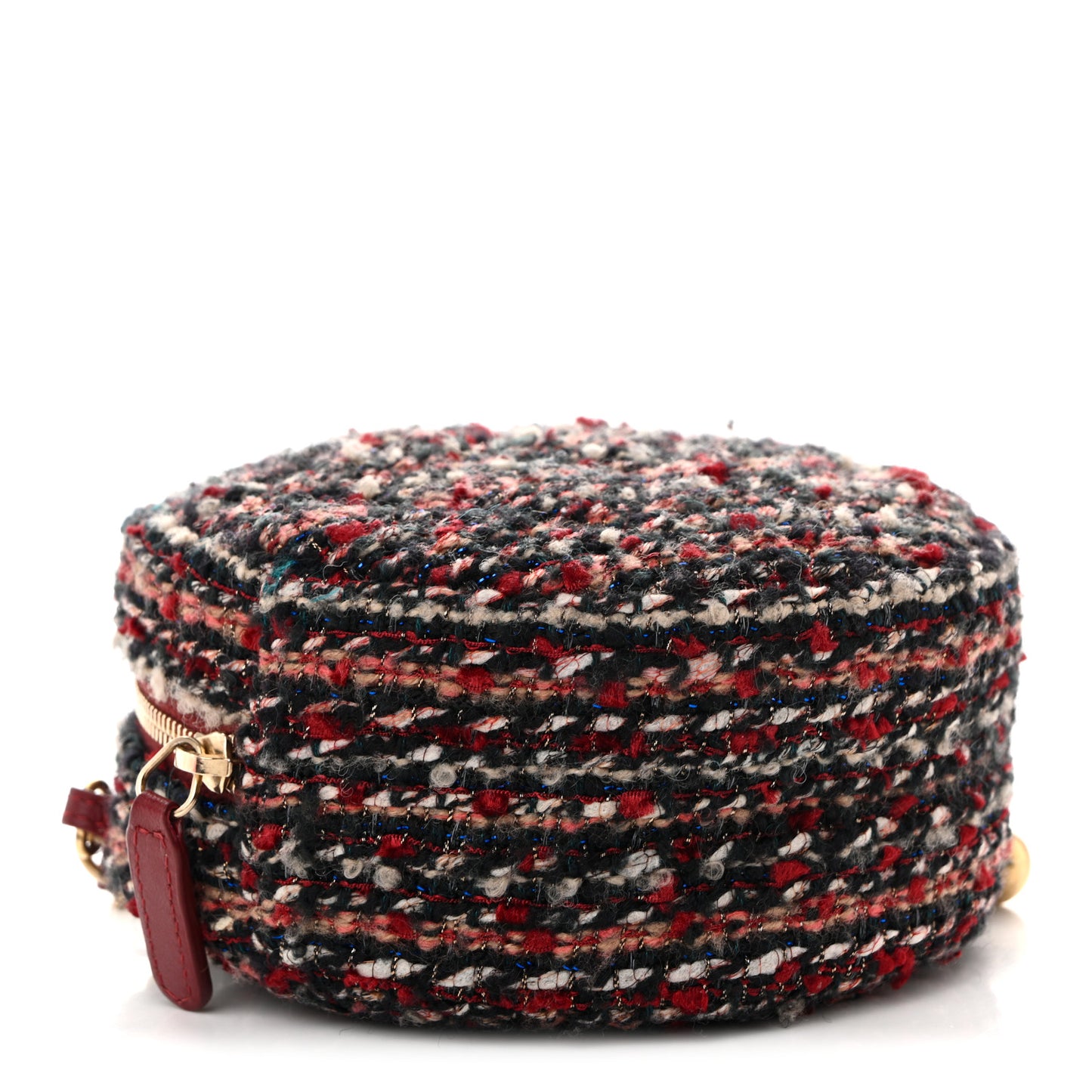 Tweed Quilted Round Clutch With Chain Red