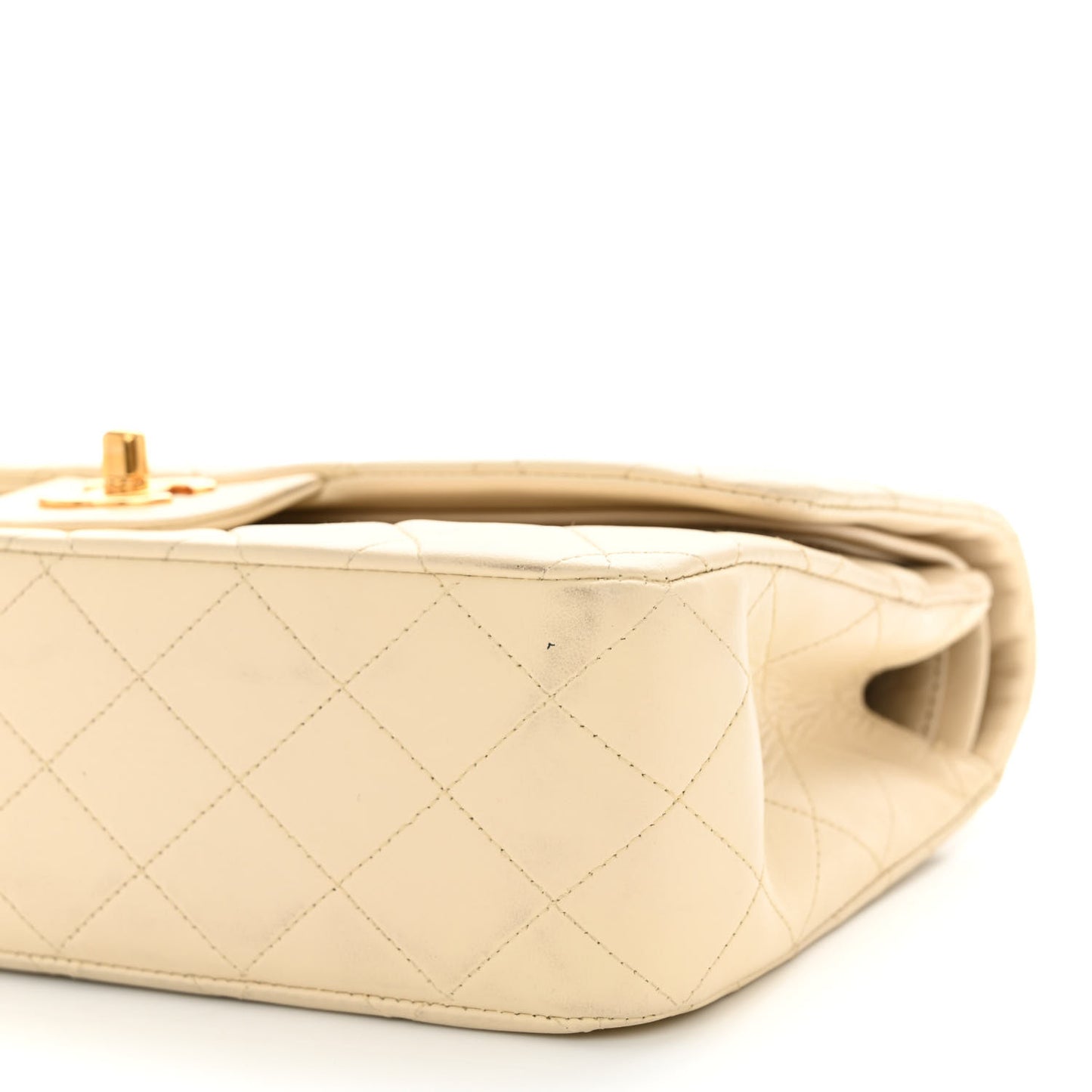 Lambskin Quilted Medium Double Flap Beige