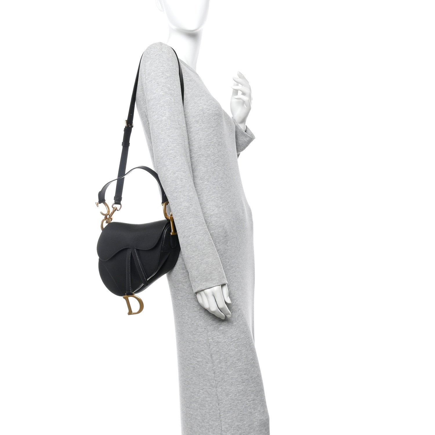 Christian Dior Grained Calfskin Saddle Bag With Strap Black 2 of 9