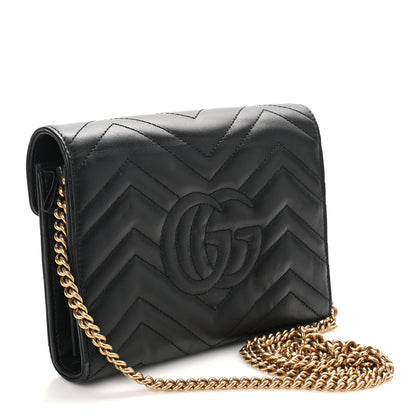 Gucci Calfskin Matelasse GG Marmont Chain Wallet Black 3 of 11