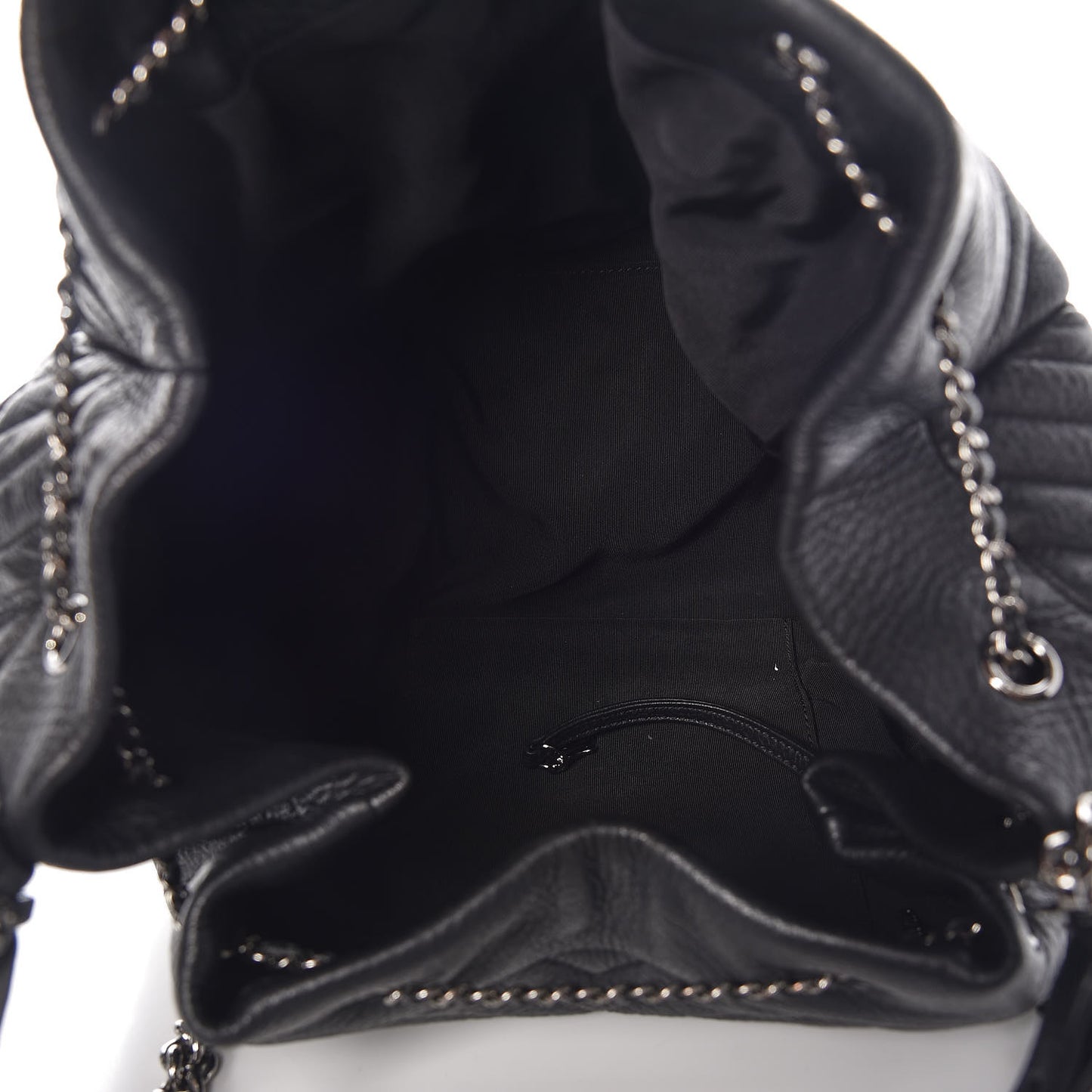 Deerskin Chevron Large CC Chain Bucket Drawstring Bag Black