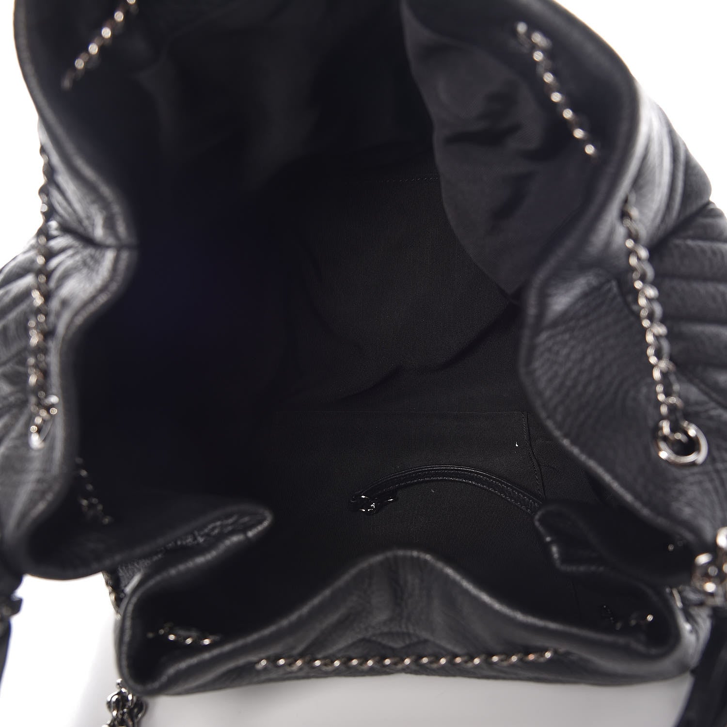 Chanel Deerskin Chevron Large CC Chain Bucket Drawstring Bag Black 8 of 10
