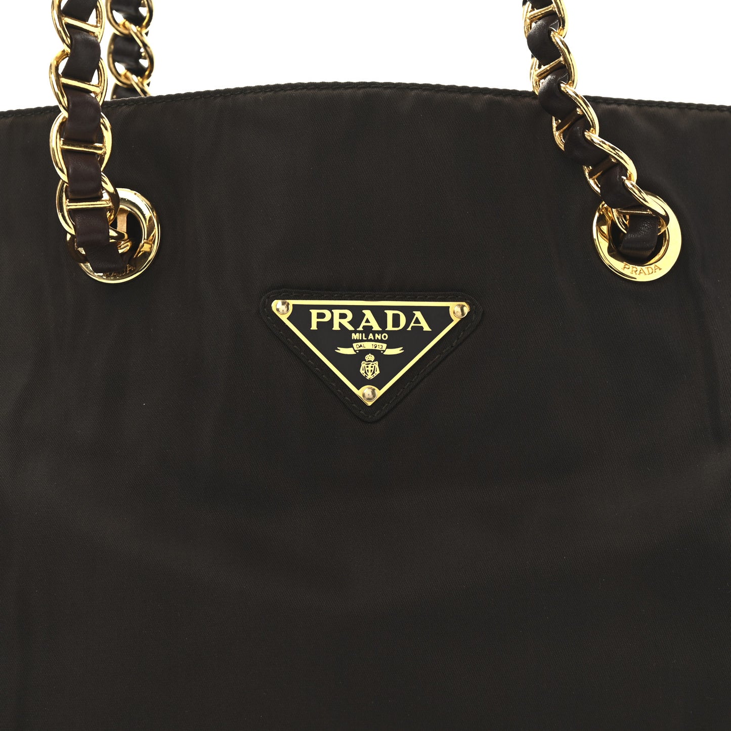 Tessuto Nylon Acciaio Chain Shoulder Bag Moro