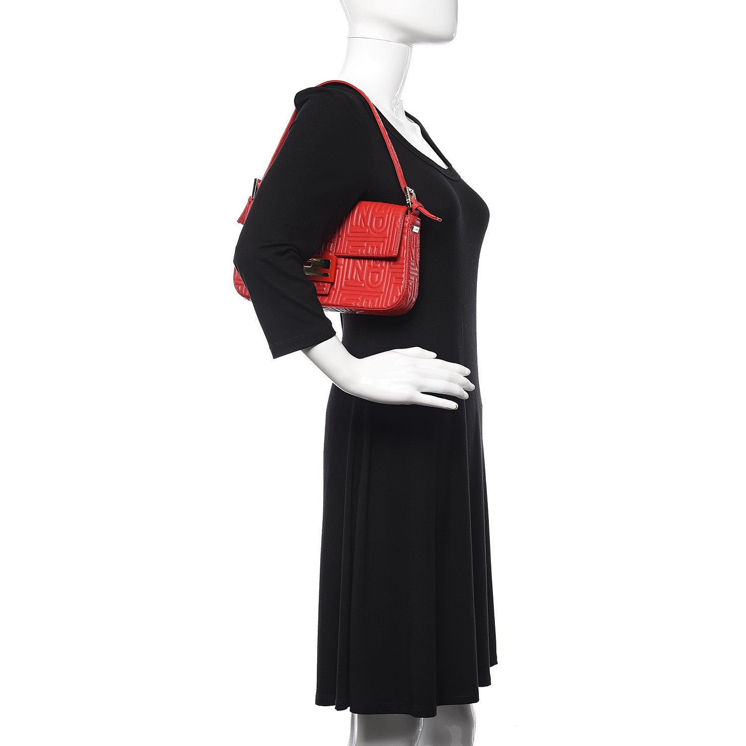 Fendi Nappa Logo Embossed Baguette Red 2 of 11