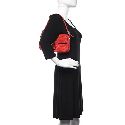 Fendi Nappa Logo Embossed Baguette Red 2 of 11