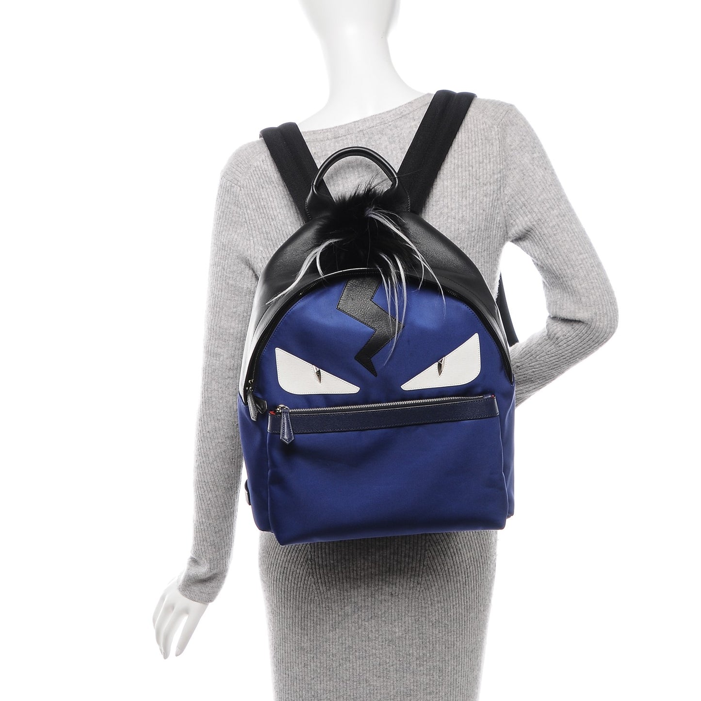 Nylon Vitello Fur Bag Bug Backpack Blue