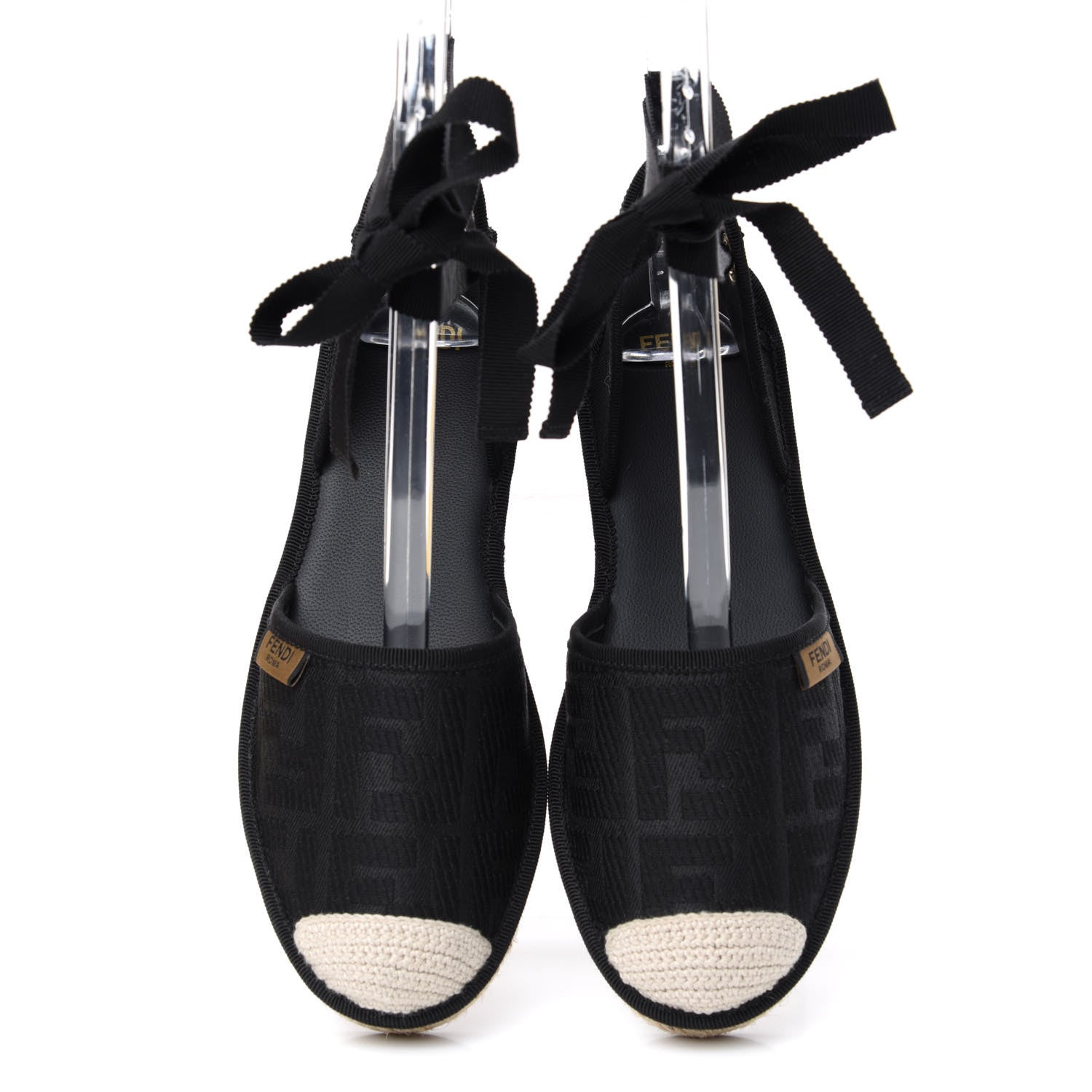 Fendi Canvas FF Embroidered Roma Ankle Wrap Flat Espadrilles 36 Black 5 of 9