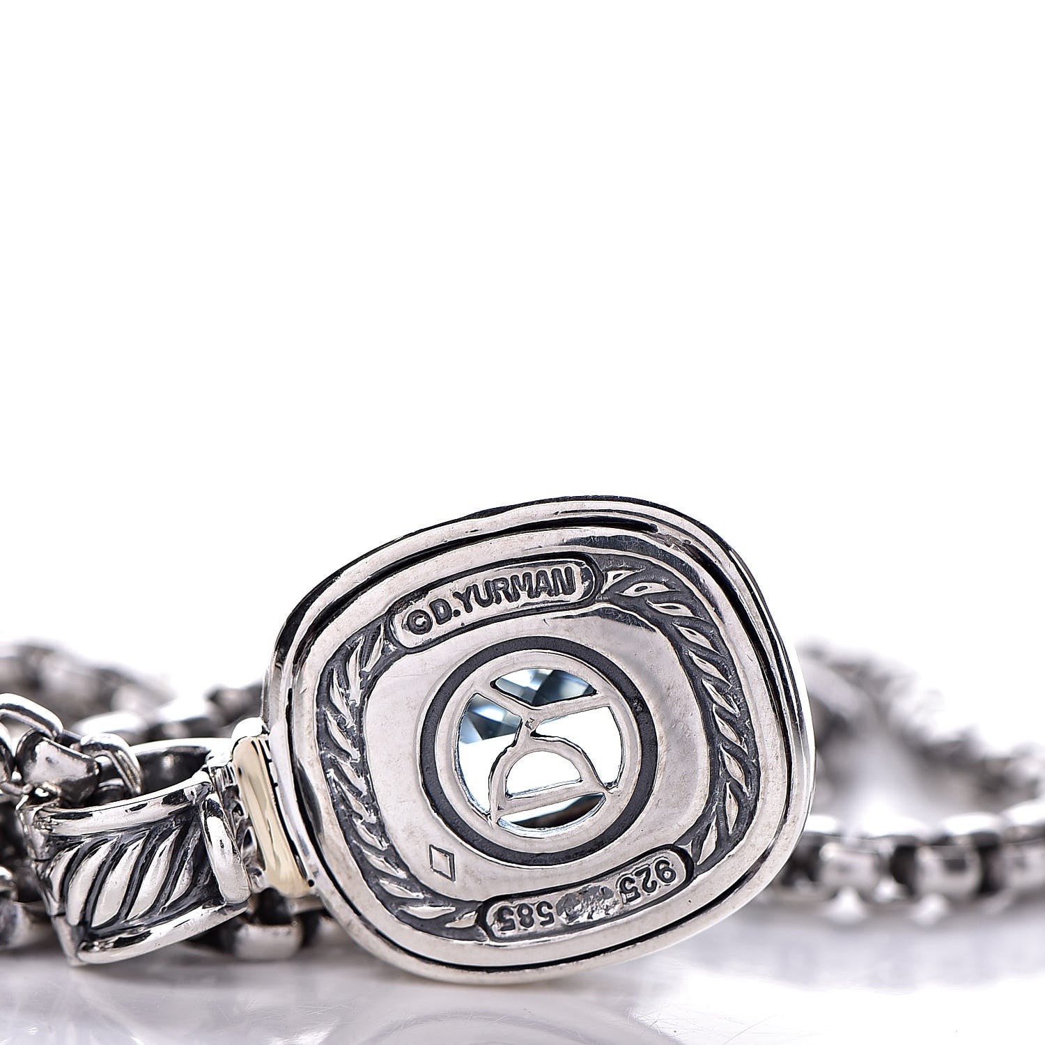 David Yurman Sterling Silver Blue Topaz 12mm Albion Double Wheat Chain Pendant Necklace 5 of 6