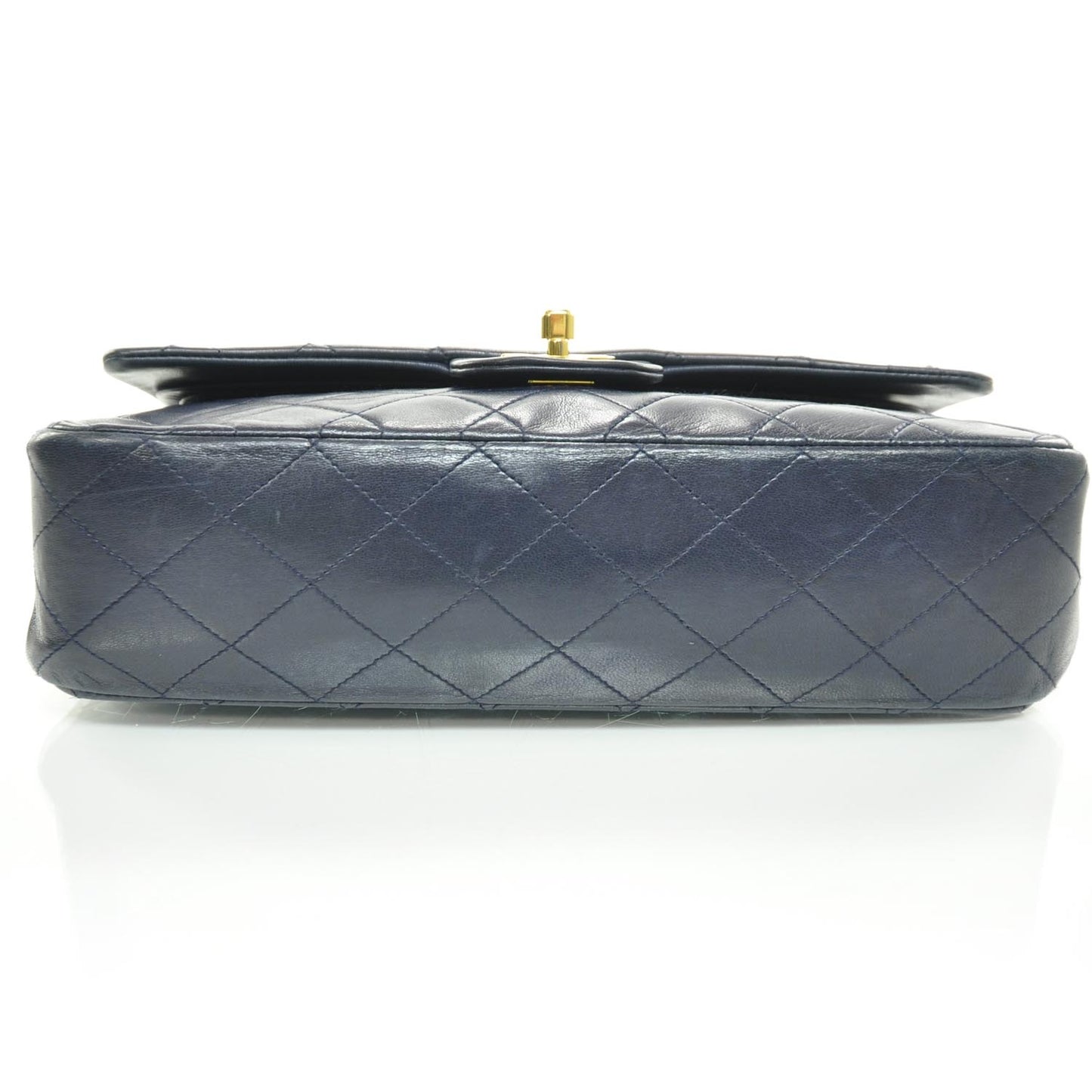 Lambskin Quilted Medium Double Flap Navy