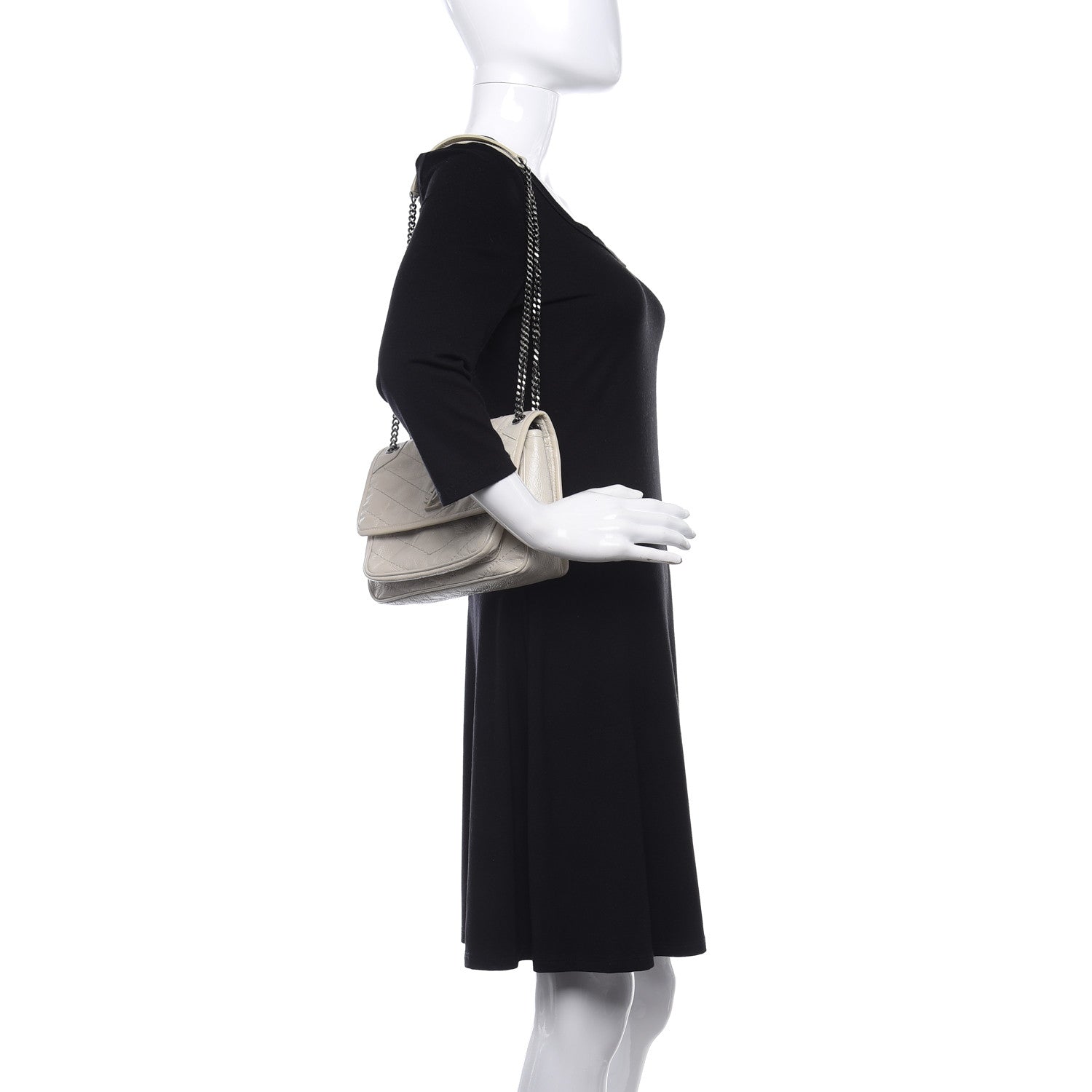 Saint Laurent Crinkled Calfskin Matelasse Monogram Baby Niki Chain Satchel Crema Soft 2 of 14