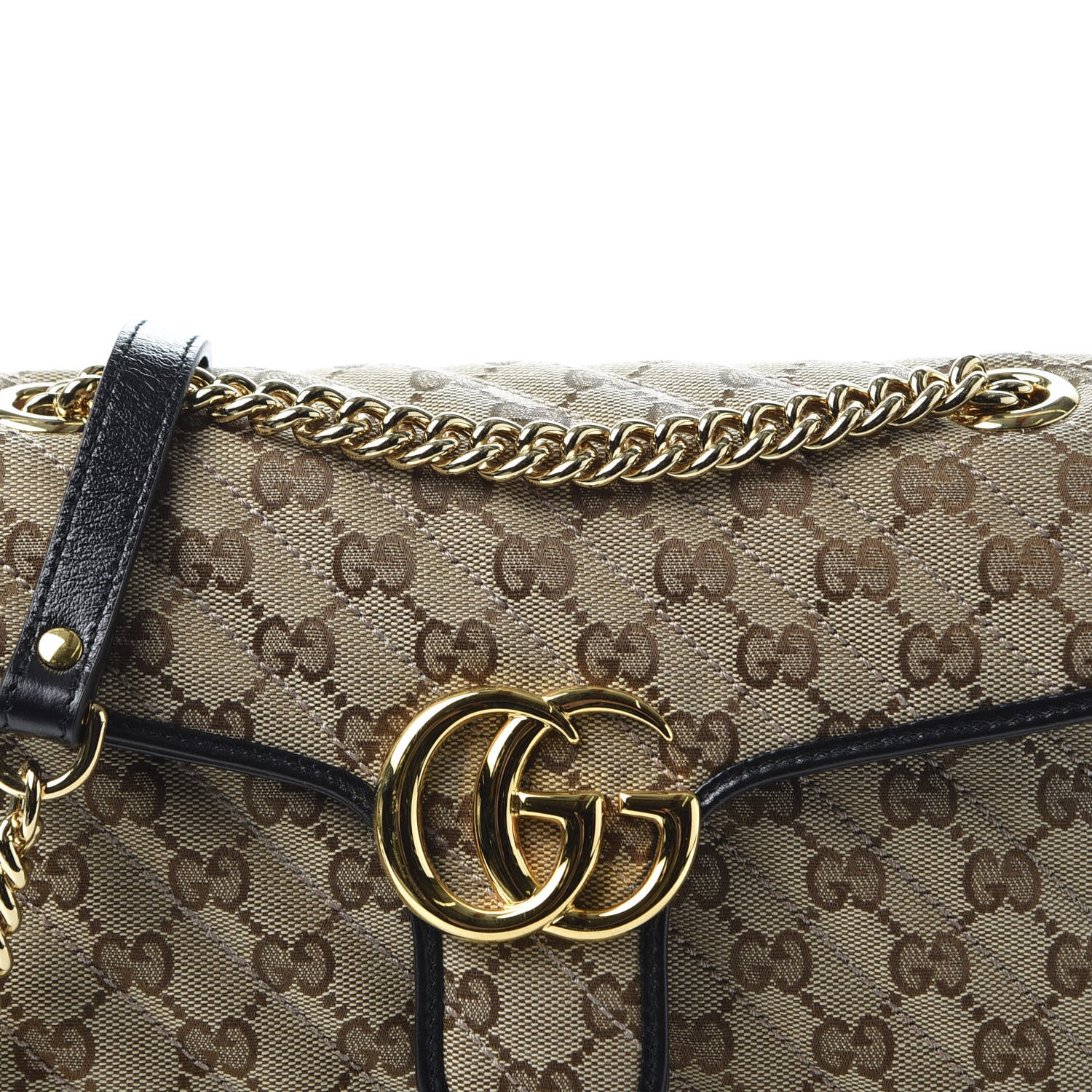 Gucci Monogram Matelasse Diagonal Small GG Marmont Shoulder Bag Beige Black 9 of 9