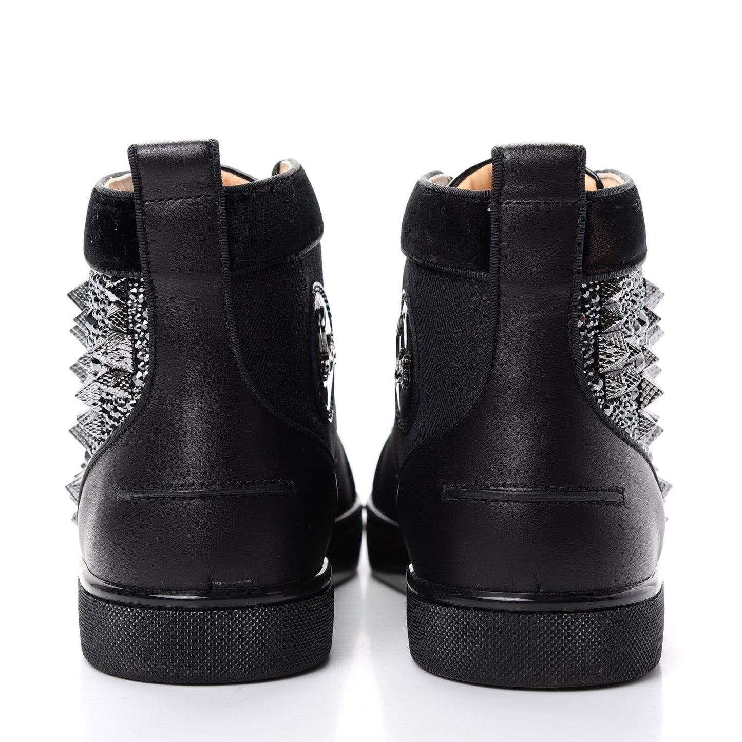 Calfskin Velvet Strass Mens Louis Spikes Flat Sneakers 41 Black