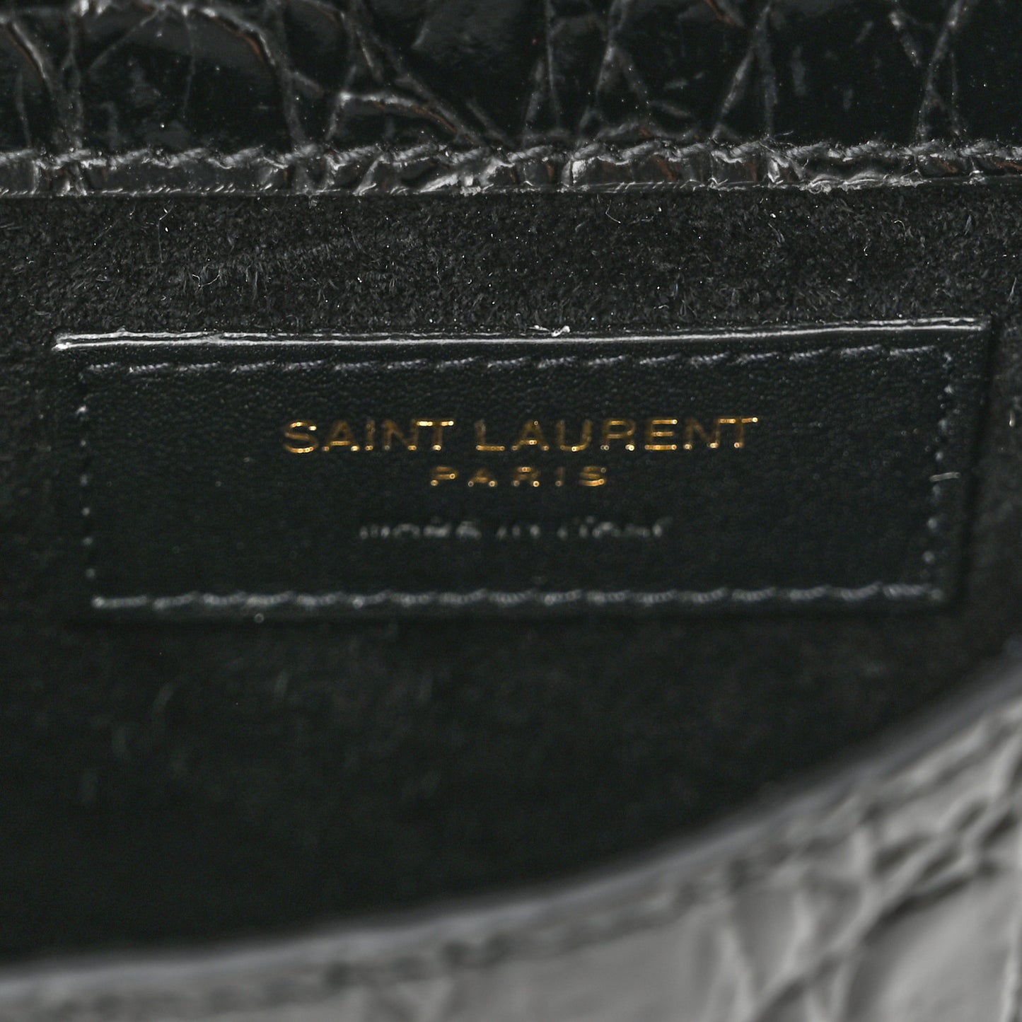 Shiny Calfskin Crocodile Embossed Monogram Kaia Belt Bag Black