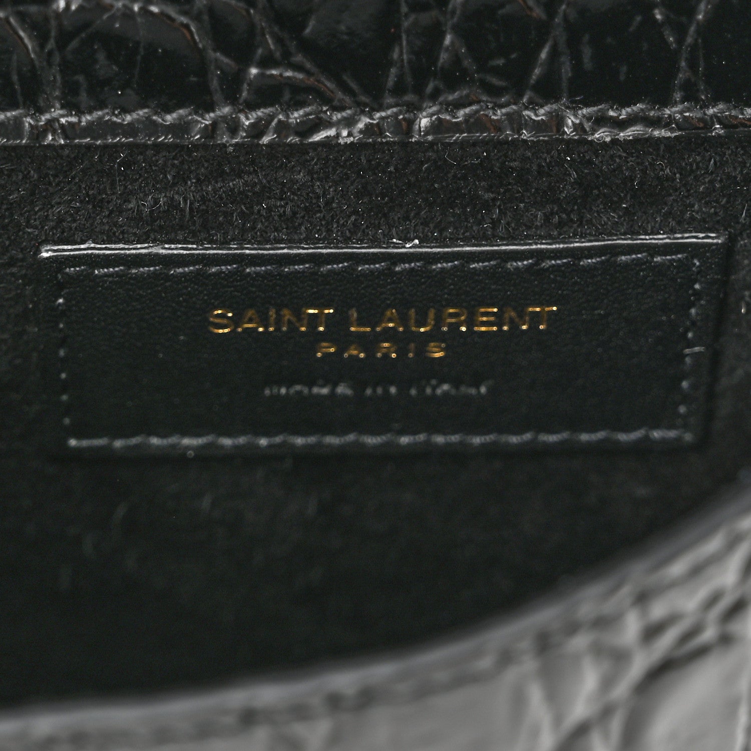 Saint Laurent Shiny Calfskin Crocodile Embossed Monogram Kaia Belt Bag Black 6 of 10