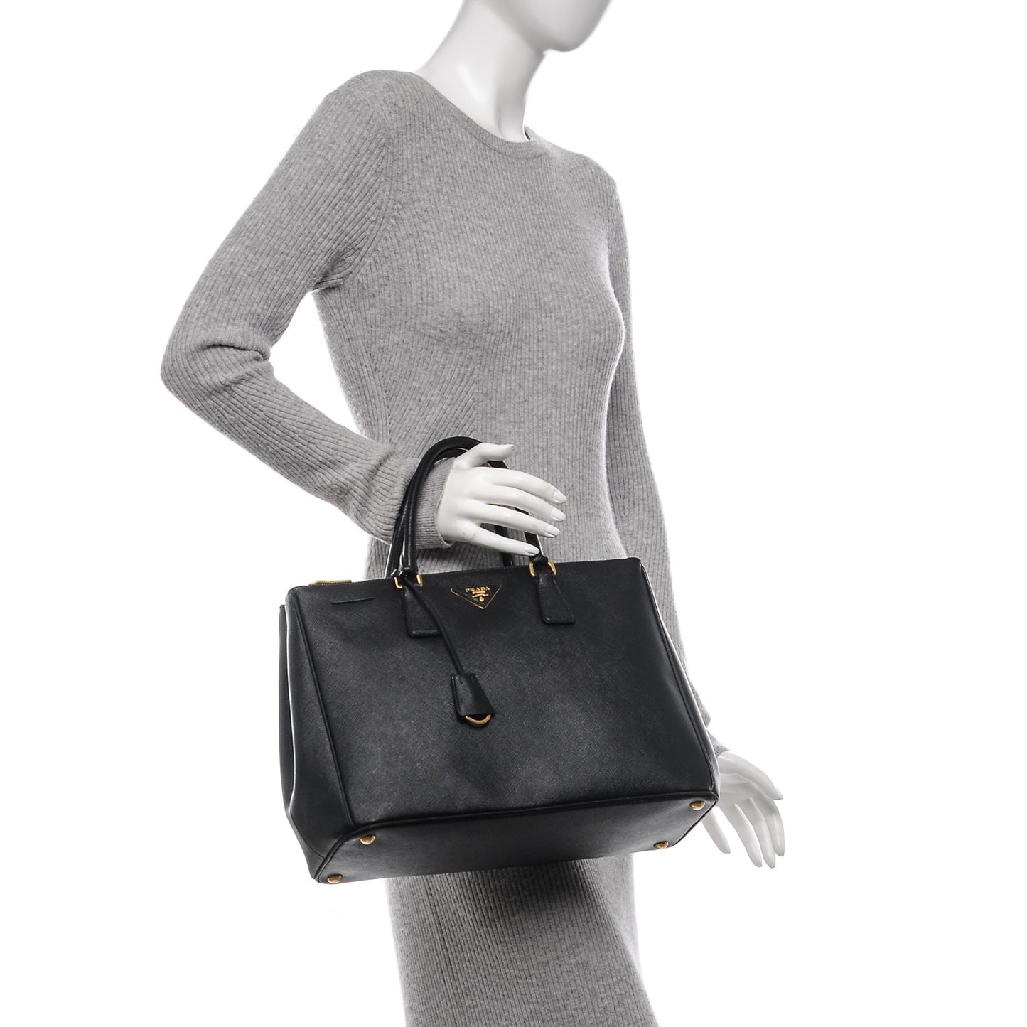 Saffiano Large Galleria Double Zip Tote Black