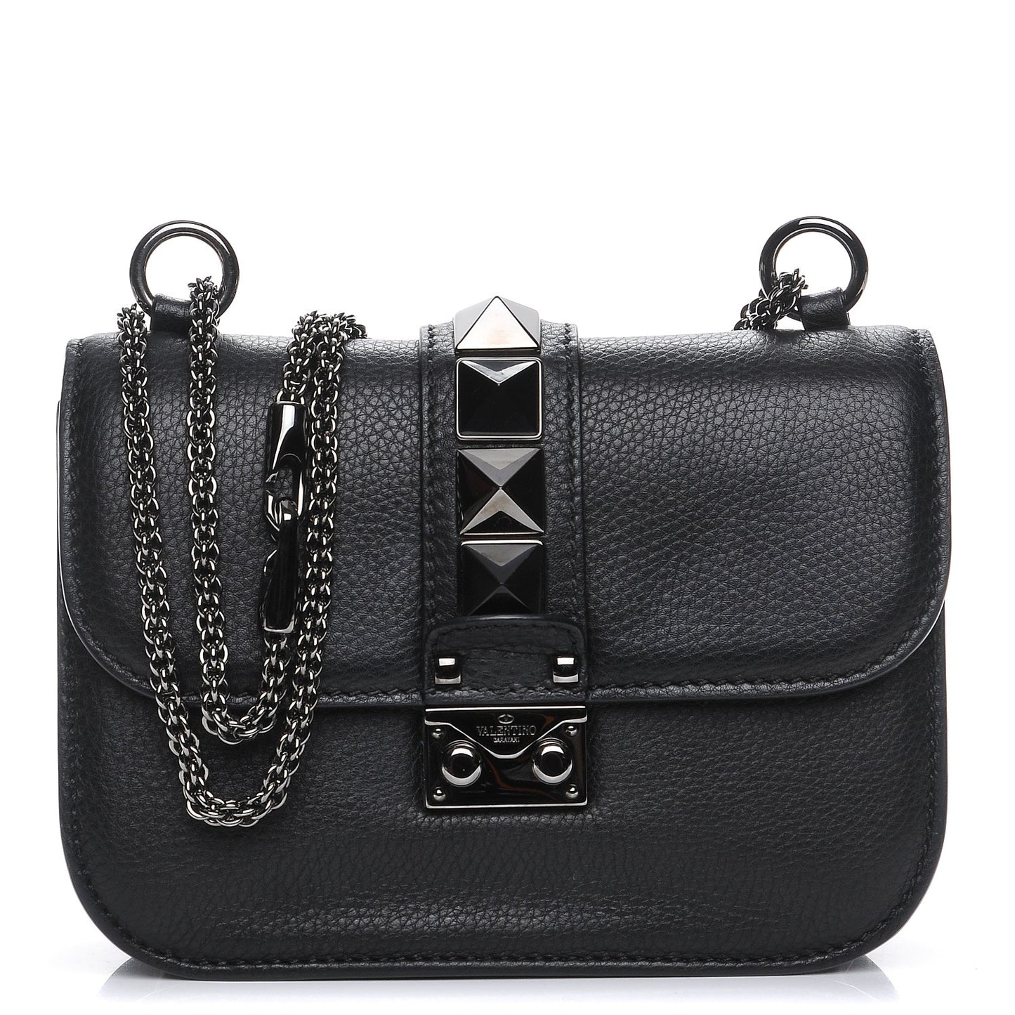 Vitello Small Glam Lock Rockstud Flap Black