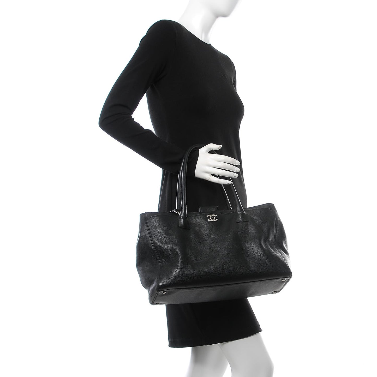 Calfskin Cerf Executive Shopper Tote Black