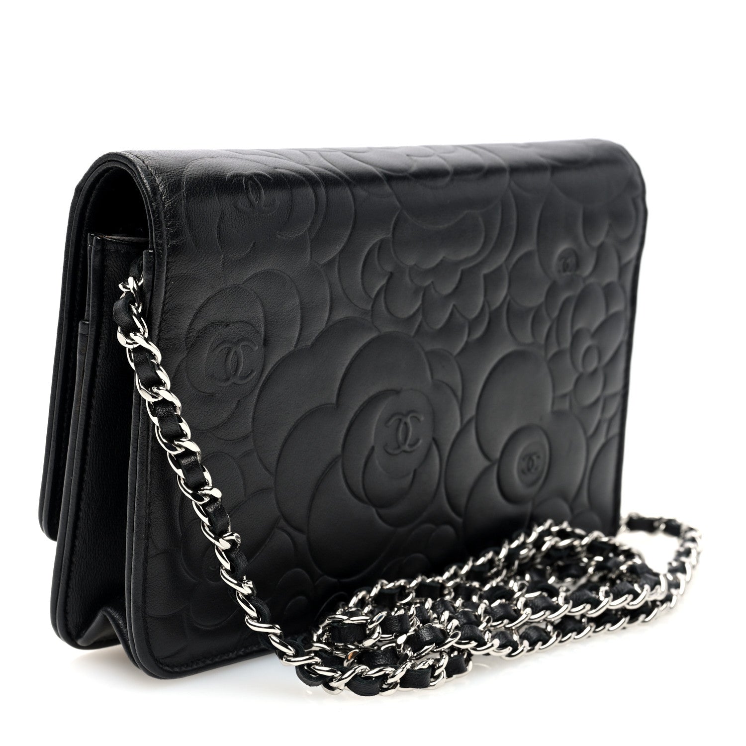 Chanel Lambskin Camellia Embossed Wallet on Chain WOC 3 of 10