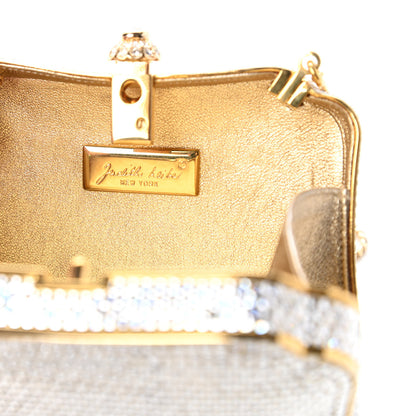 Judith Leiber Swarovski Crystal Minaudiere Clutch Gold Silver 8 of 9