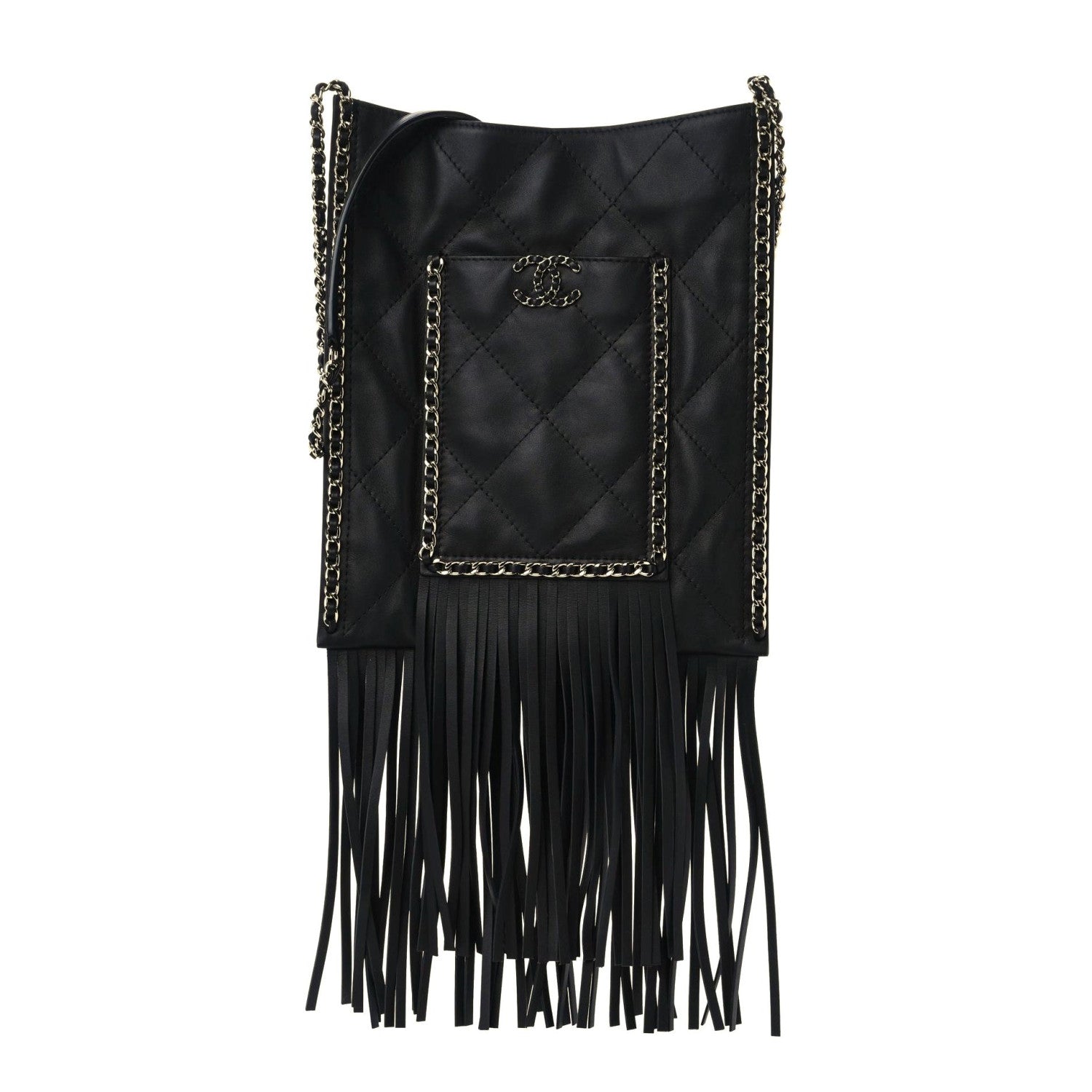Chanel Calfskin Quilted Fringe Small Shopping Bag Black 1 of 9