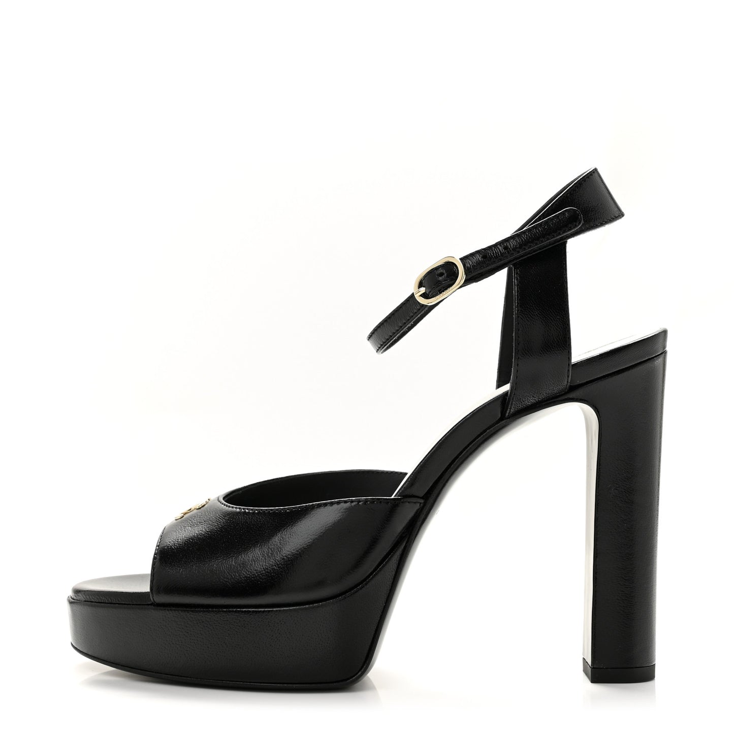Lambskin CC Peep Toe Platform Sandals  38 Black