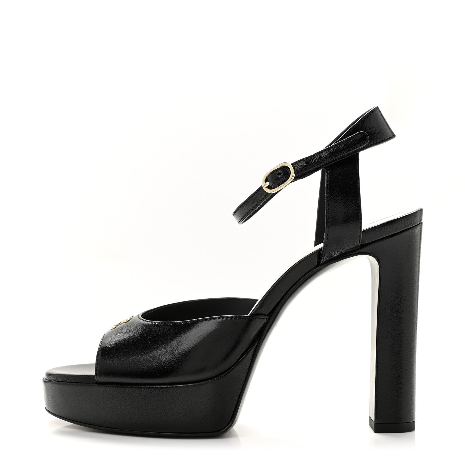Chanel Lambskin CC Peep Toe Platform Sandals  38 Black 1 of 10